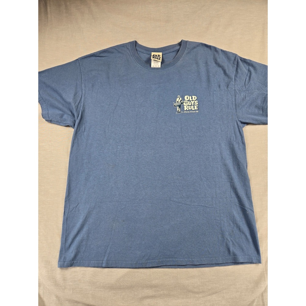 Old Guys Rule Mens XL Blue Golf Graphic T-Shirt Playing Through Life Cotton Tee